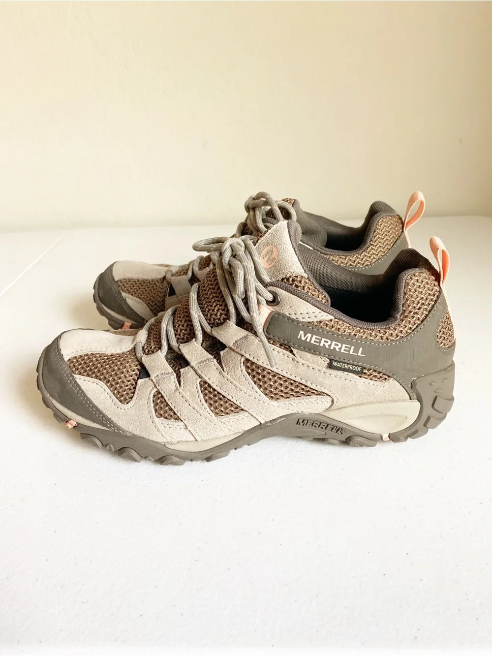 Merrell Alverstone Waterproof Hiking Shoes Aluminum/Coral Size 7.5